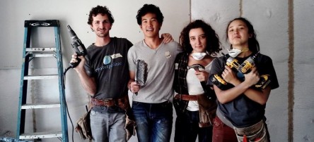 From Left: Justin Thomas, Changwoo Lim, Gurer Gundondu and Camellia  Schinner serving at Habitat for Humanity 